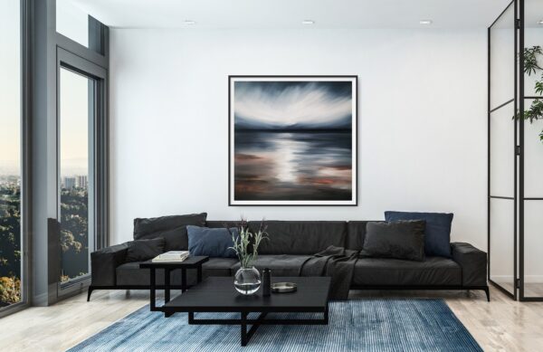 An original artwork by Little Rose arts which shows a dark, sea, after a storm has passed